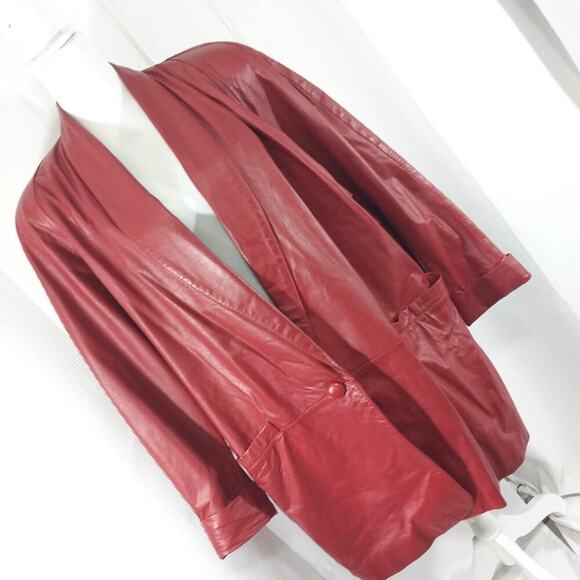 TIBOR! RICH CARDINAL RED GENUINE LEATHER 1 BUTTON JACKET, BLAZER, COAT! SZ L - Picture 10 of 10